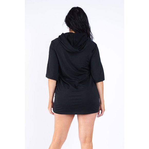 Women's Casual Front-Zip Ruffle Detailed Hoodie Dress Size S,M,L Black Fuchsia - Picture 6 of 9